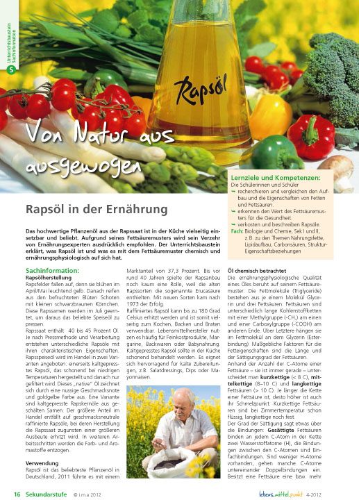 Von Natur aus ausgewogen - Rapsöl in der Ernährung