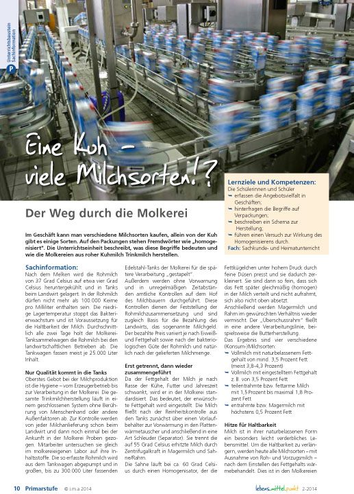 Eine Kuh - viele Milchsorten!? - Der Weg durch die Molkerei