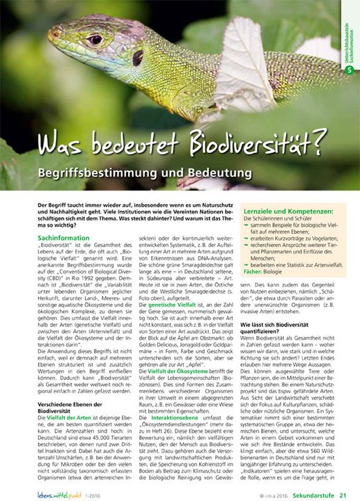 Was bedeutet Biodiversität? - Begriffsbestimmung und Bedeutung (zusätzliches Online-Material)