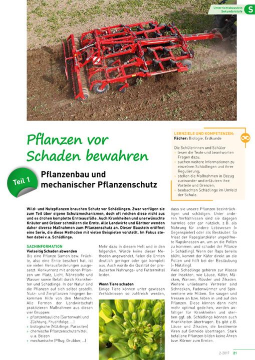 Pflanzen vor Schaden bewahren - Pflanzenbau und mechanischer Pflanzenschutz