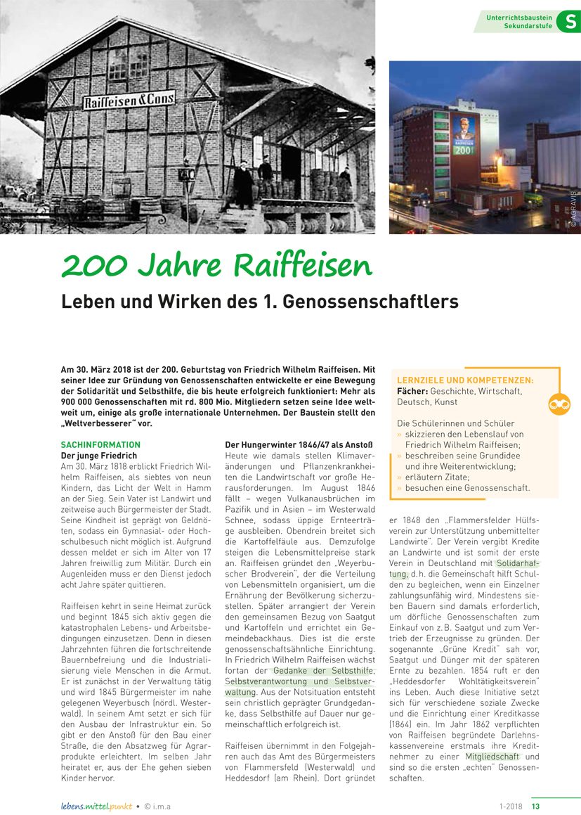 200 Jahre Raiffeisen - Leben und Wirken des 1. Genossenschaftlers