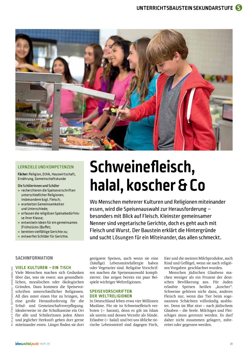 Schweinefleisch, halal, koscher & Co - Ernährung im Schulalltag
